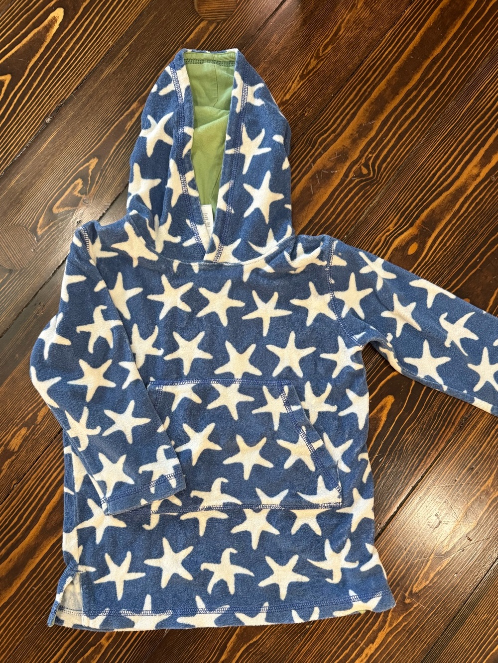 Mini Boden Navy and White Star Hooded Toweling (terry cloth) Coverup